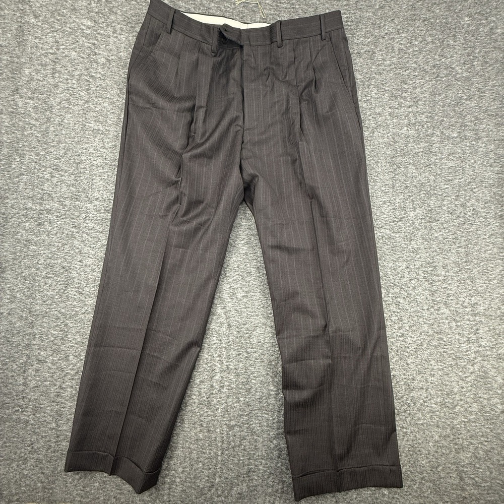 Canali Mens Dress Pants Black Pinstripe 100 Percent Wool Made In Italy Sz 36 W
